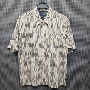 COVA Button Down Shirt Mens Abstract Geometric Tencel Blend XXL Cream Gray